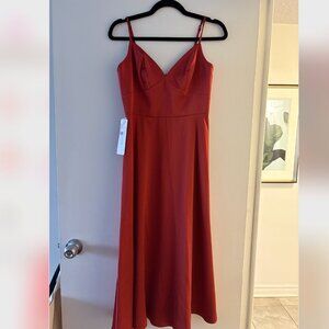 NEW Stretch Satin Dress in Terracotta - Wedding Guest or Summer/Fall Event